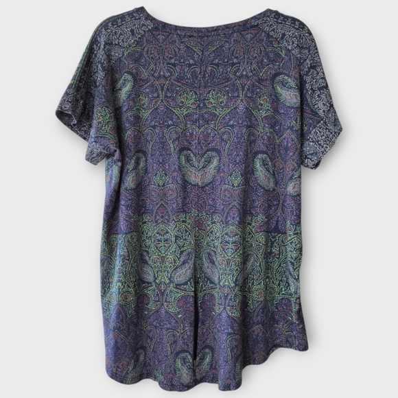 Lucky Brand Paisley Blouse Size Peacock Colors Cotton Modal Bohemian Tee Hippie - Picture 3 of 16